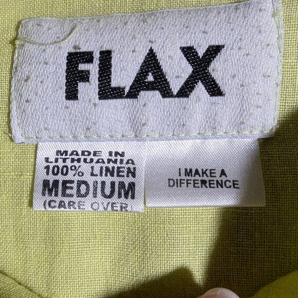 Flax Bright Yellow 100% Linen Collared Short Sleeve Oversized Button Up Shirt M - Picture 4 of 4